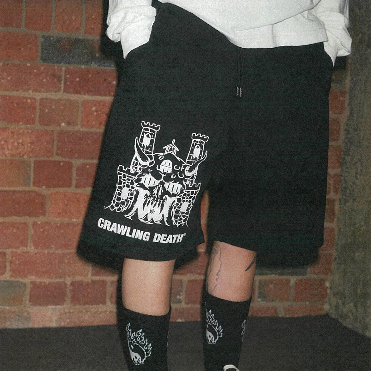 Crawling Death - Castle Fleece Shorts Black.
