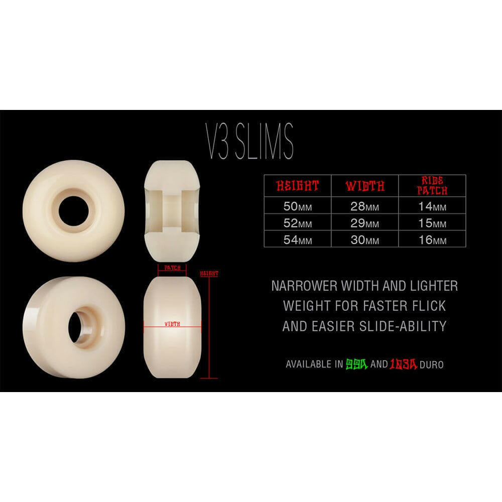 Bones - TJ Rogers Whirling Specters 52MM 103A V3 Slims STF Skateboard Wheels.