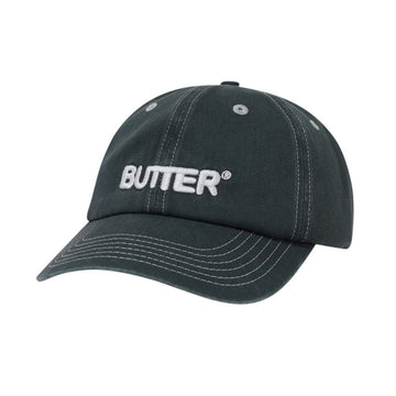 Butter Goods Rounded Logo 6 Panel Cap Washed Black Front
