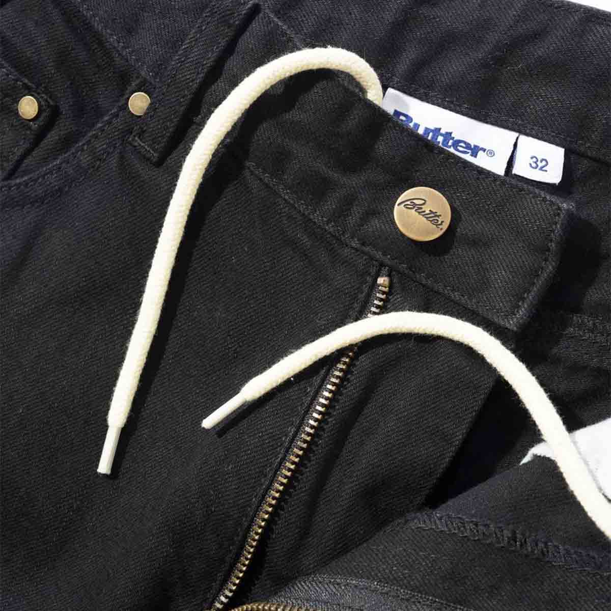 Butter Goods - Wide Cut Denim Jeans Flat Black Selvedge Detail