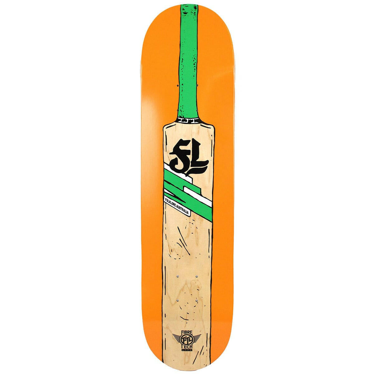 Folklore - Cricket Bat Fibretech Lite Orange 8.5 Skateboard Deck.