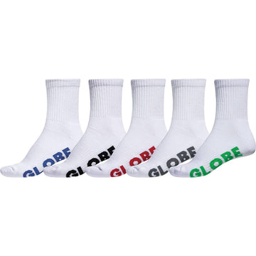 Globe Stealth Crew Youth Socks White 5 Pack