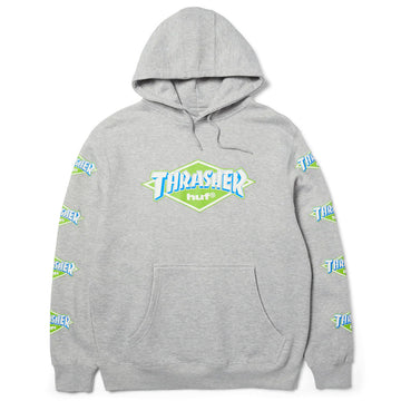 Huf Thrasher Logo Hoodie Heather Grey Front