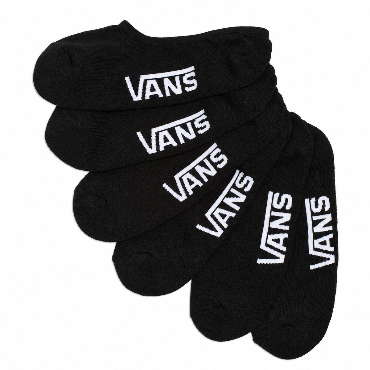 Vans Classic Super No Show black socks, three pairs with white Vans logos