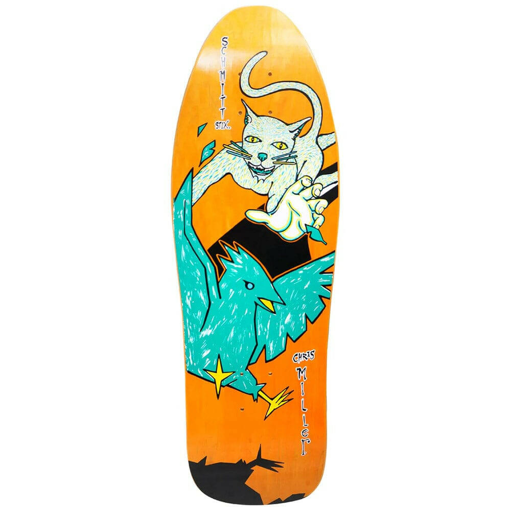 Schmitt Stix - Chris Miller Cat Bird Orange 9.5 Reissue Skateboard Deck.
